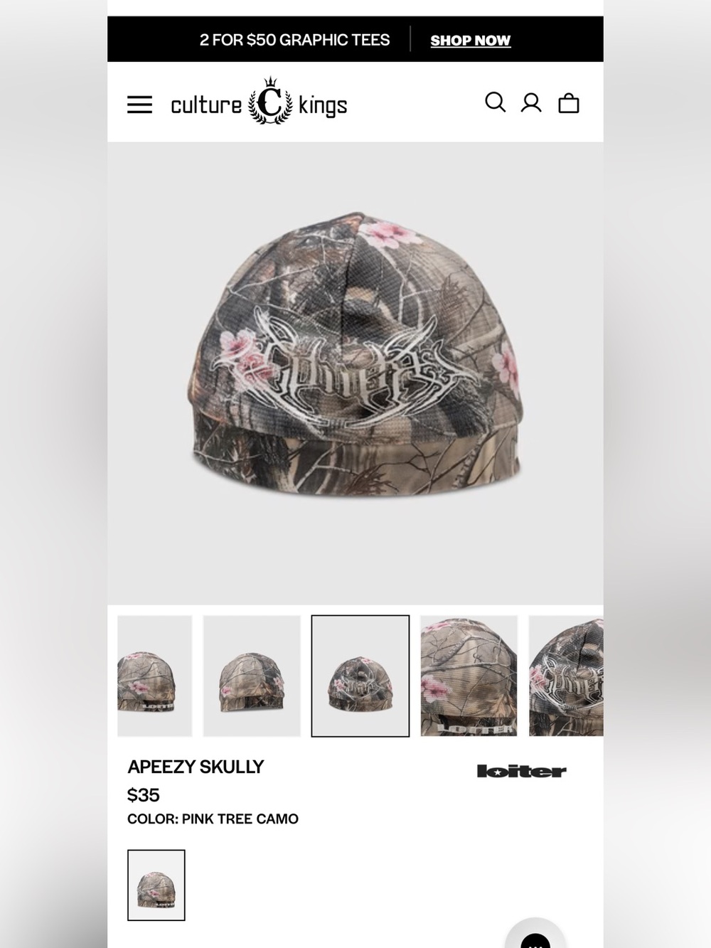 Culture kings Loiter Apeezy Skully Pink Tree Camo beanie